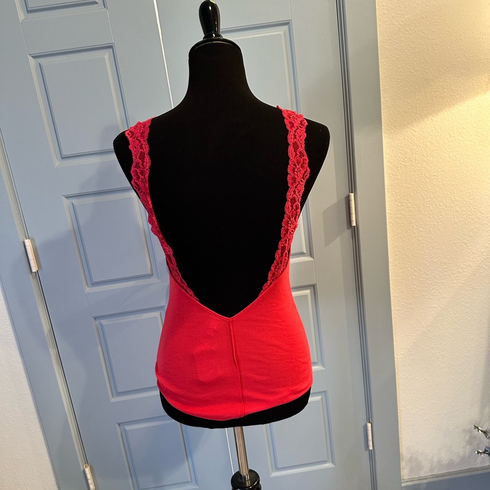 Red Hot! NWT Free People Flipside Cami Tank Red Lace- Sz. MED - Picture 7 of 10